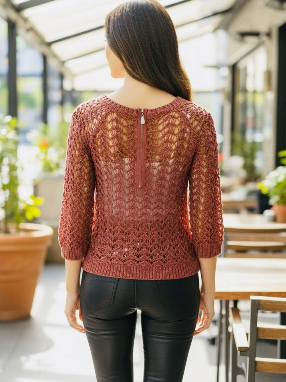 Fenn Wright Manson Women’s Vintage Openwork Knit Top in Wine - Size XS - Picture 4 of 5